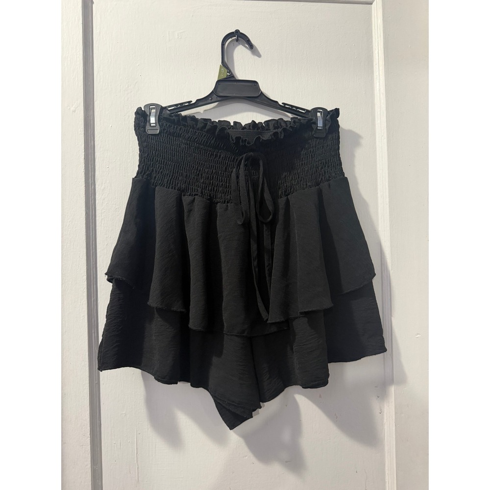 Unbranded Black Smocked Ruffled Skort Tiered Mini Skirt Shorts Plus Size 0X